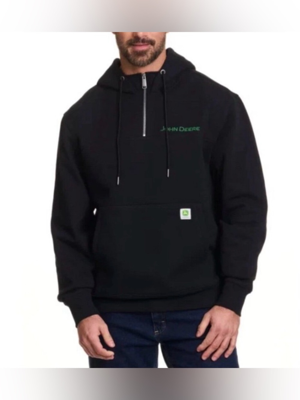 NEW John Deere 1/4 Zip Hoodie Sweatshirt Men's 2XL XXL Black Pullover NWT